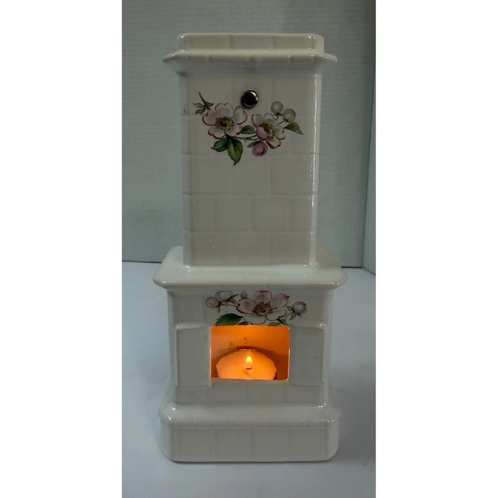 Vintage Ceramic Fireplace Candle Floral kakelugn Guldkroken tea light Holder 9"‎
